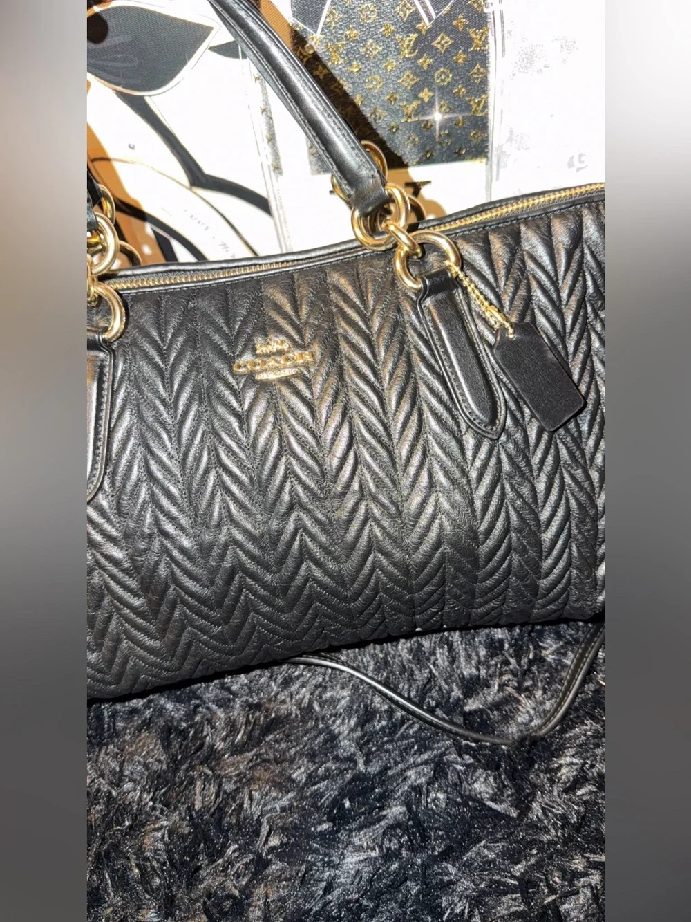 Coach Ally Black Quilted Leather Satchel with Gold Hardware